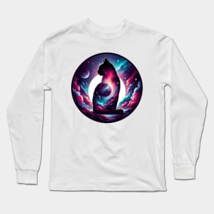 Fantasy Kitten Surrealism Silhouette Art Galaxy Cat Long Sleeve T-Shirt